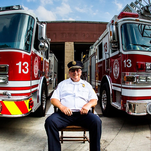 Fire Chief with Trucks